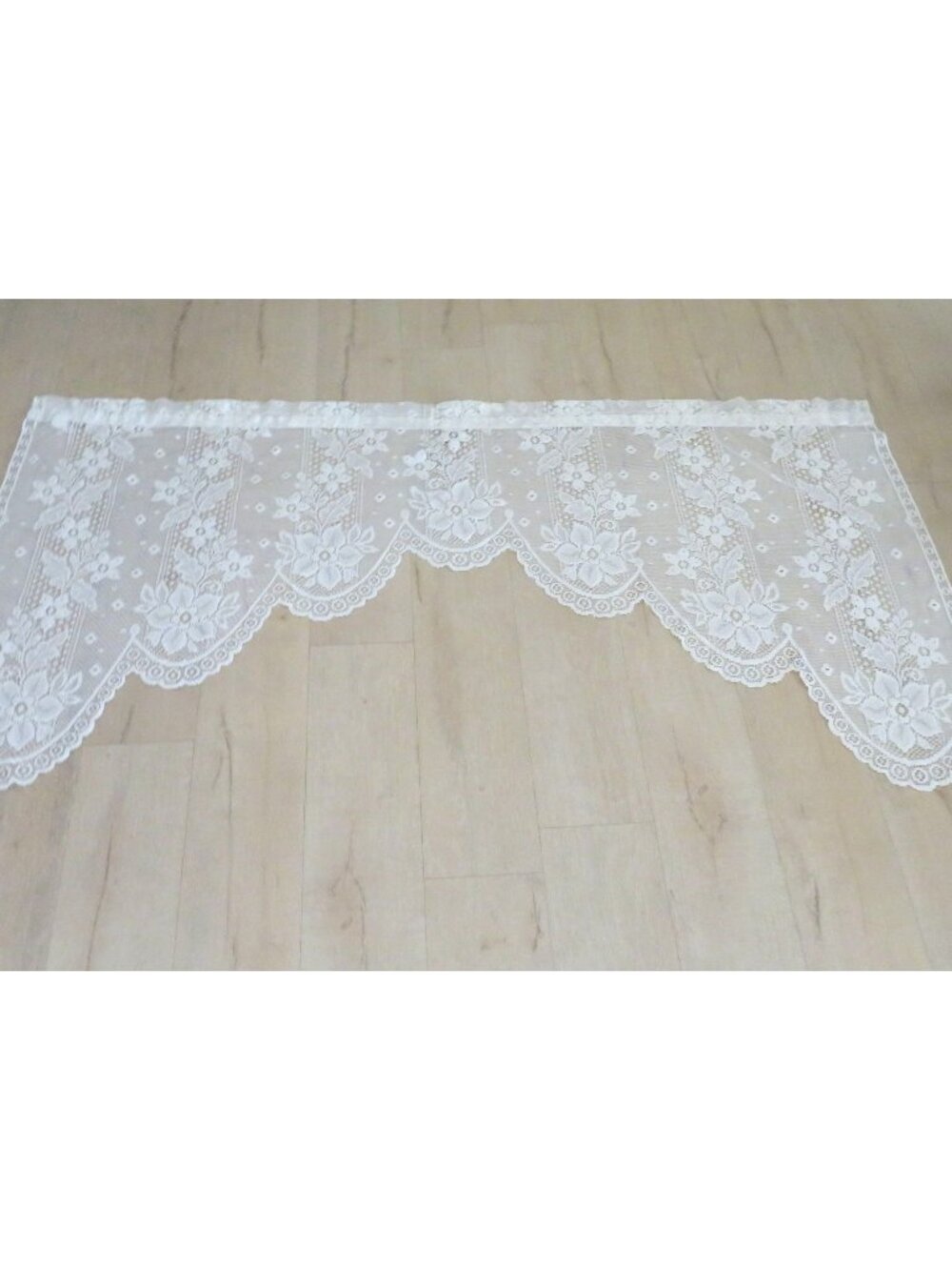 Vintage White Lace Window Valance 68x36 Floral Scalloped Edge Made In USA